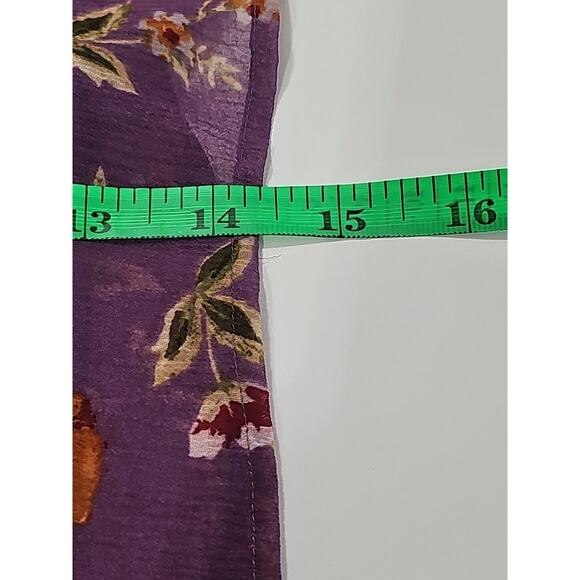 American Eagle Blouse Women's Small Purple Floral Cold Shoulder Stretch Y2K - Picture 8 of 8